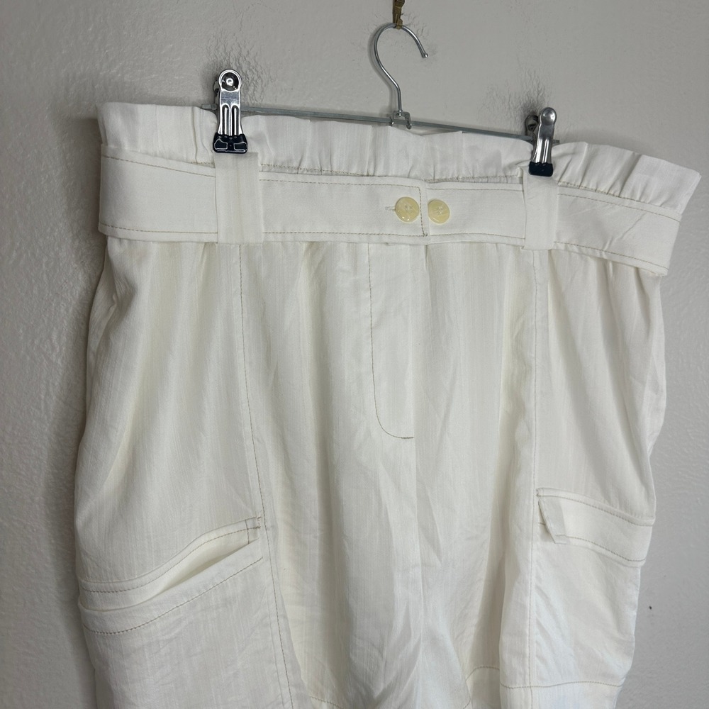 Anthropologie Moon River White High Waisted Paperbag Utility Cargo Shorts XL New - Picture 7 of 9